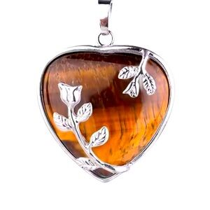 Heart Tiger’s Eye Simulated Pendant Necklace - New
